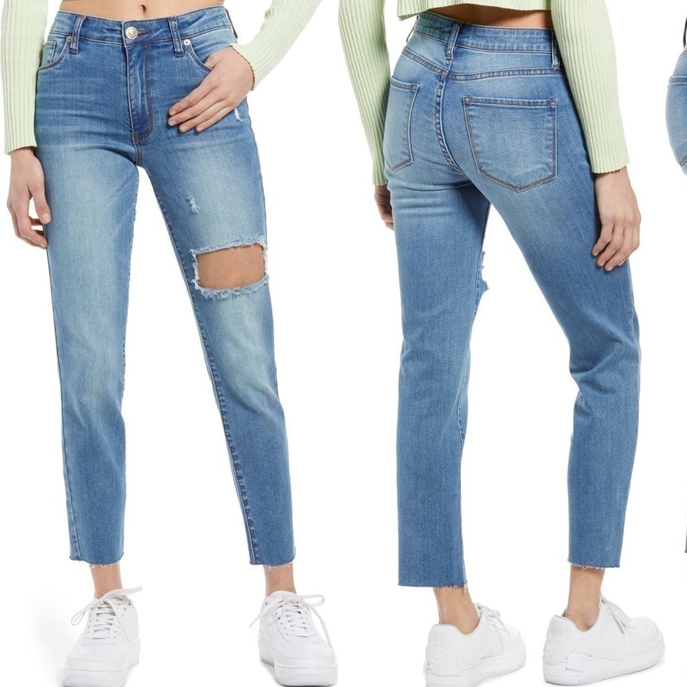 CAROLINE Distressed High Waist Straight Leg Jeans